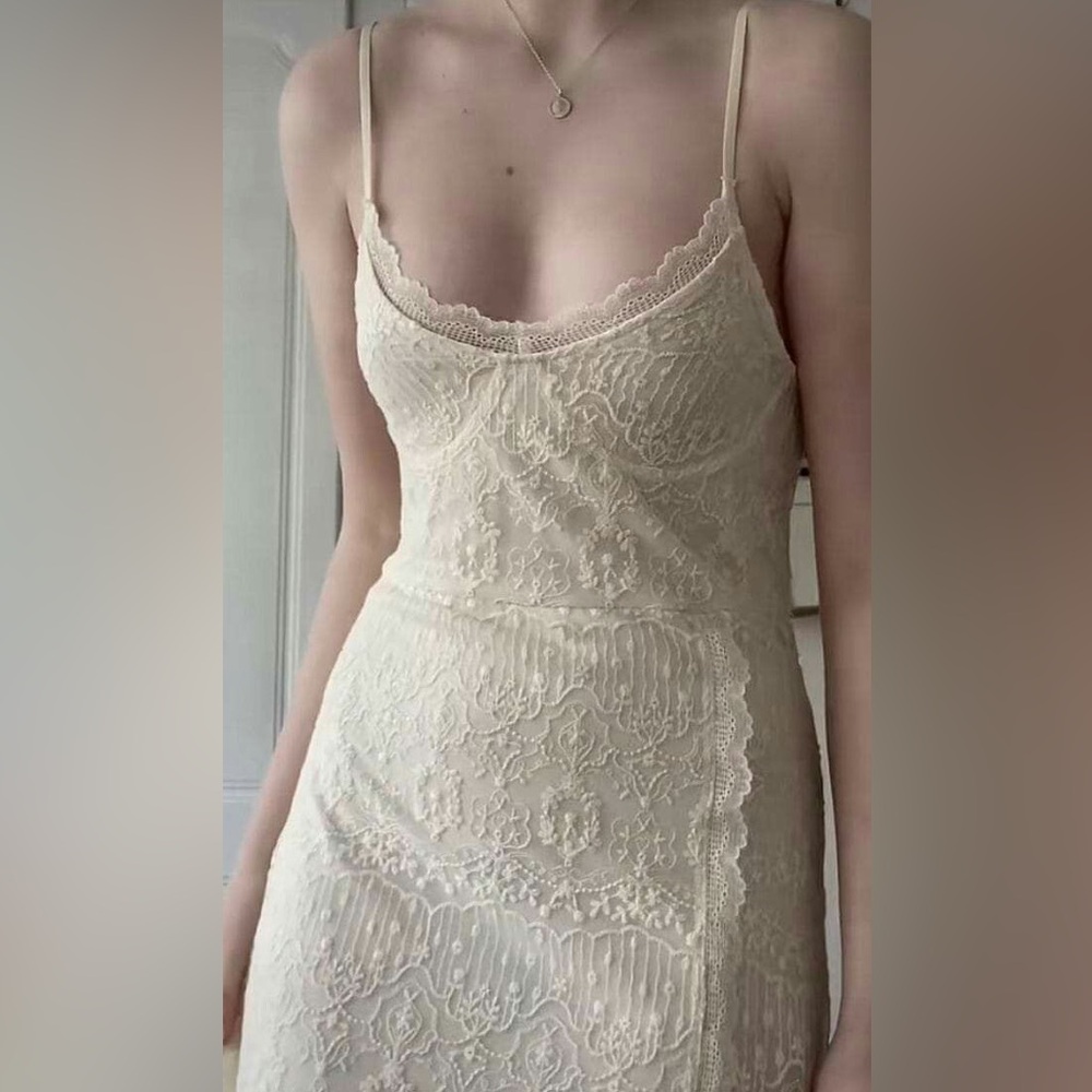 ZARA Elegant Cream Lace Slip Dress